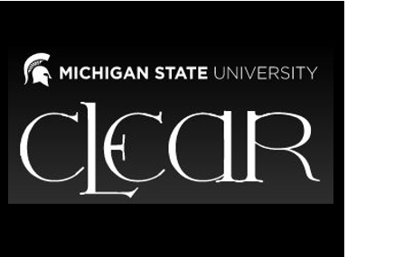 Michigan State University written above stylized CLEAR logo