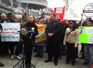 Hilary Klein (left) at a rally with her organization, Make the Road New York.