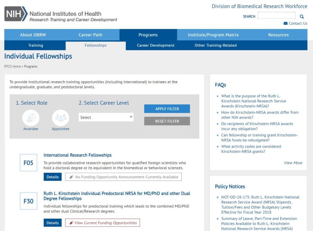 NIH NRSA Fellowships