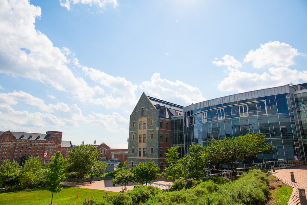 View of the Hariri Building on Georgetown University’s campus.