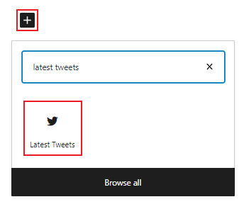 latest tweets block search with "+" button and block icon button highlighted with a red box