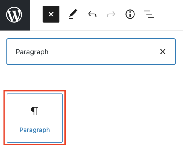 Paragraph block in the WordPress block inserter.