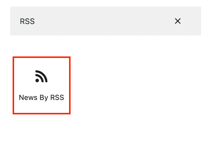 The News by RSS block in the WordPress block inserter.