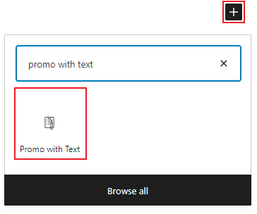 promo with text block search with "+" button and block icon button highlighted with a red box