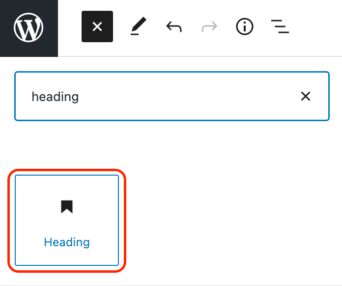 Heading block in the WordPress block inserter.