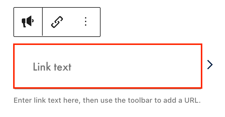 The Link CTA block in the WordPress editor with the link text field highlighted in a red box.