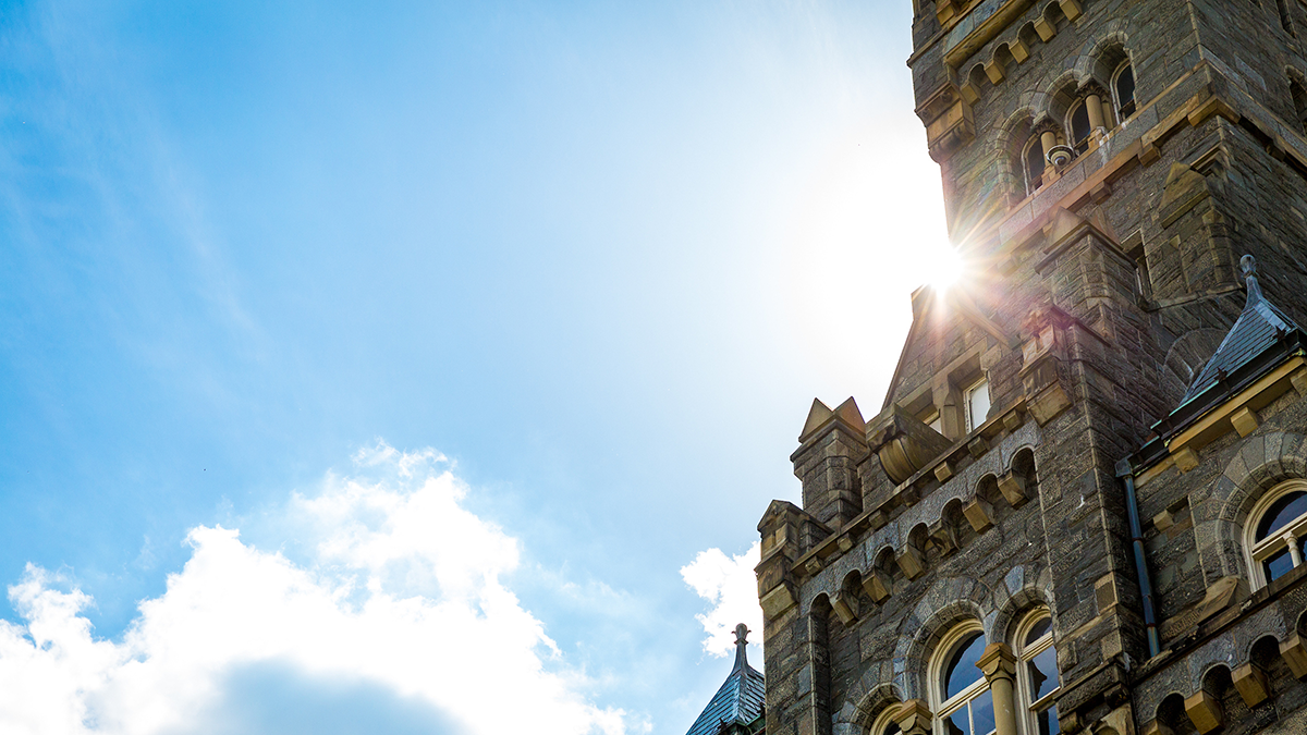 Healy Hall with a sun flare