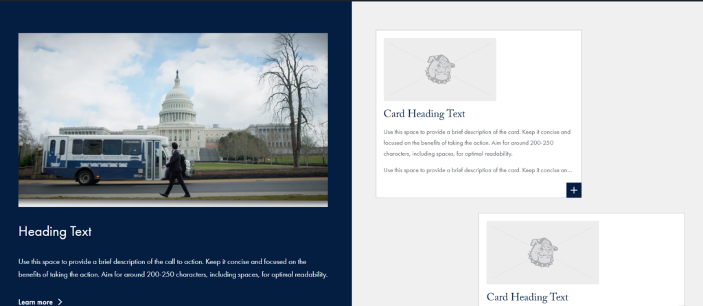 View of the front end display for the expandable card collection pattern