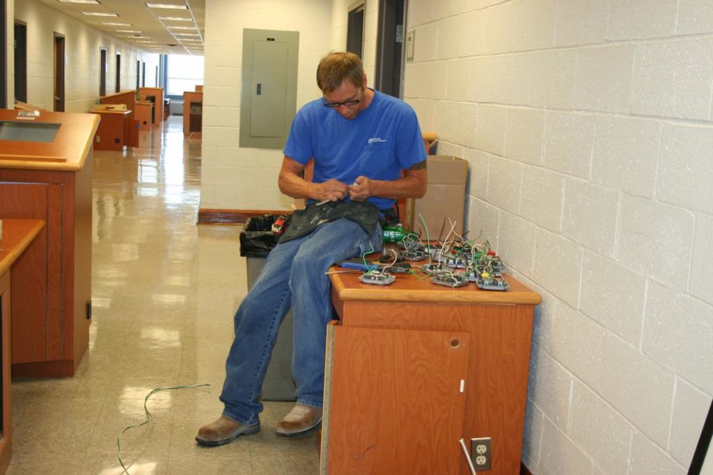 Contractor working with wiring