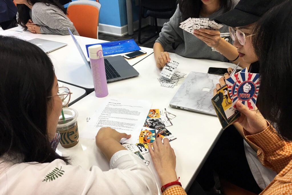 students playing a card exercise