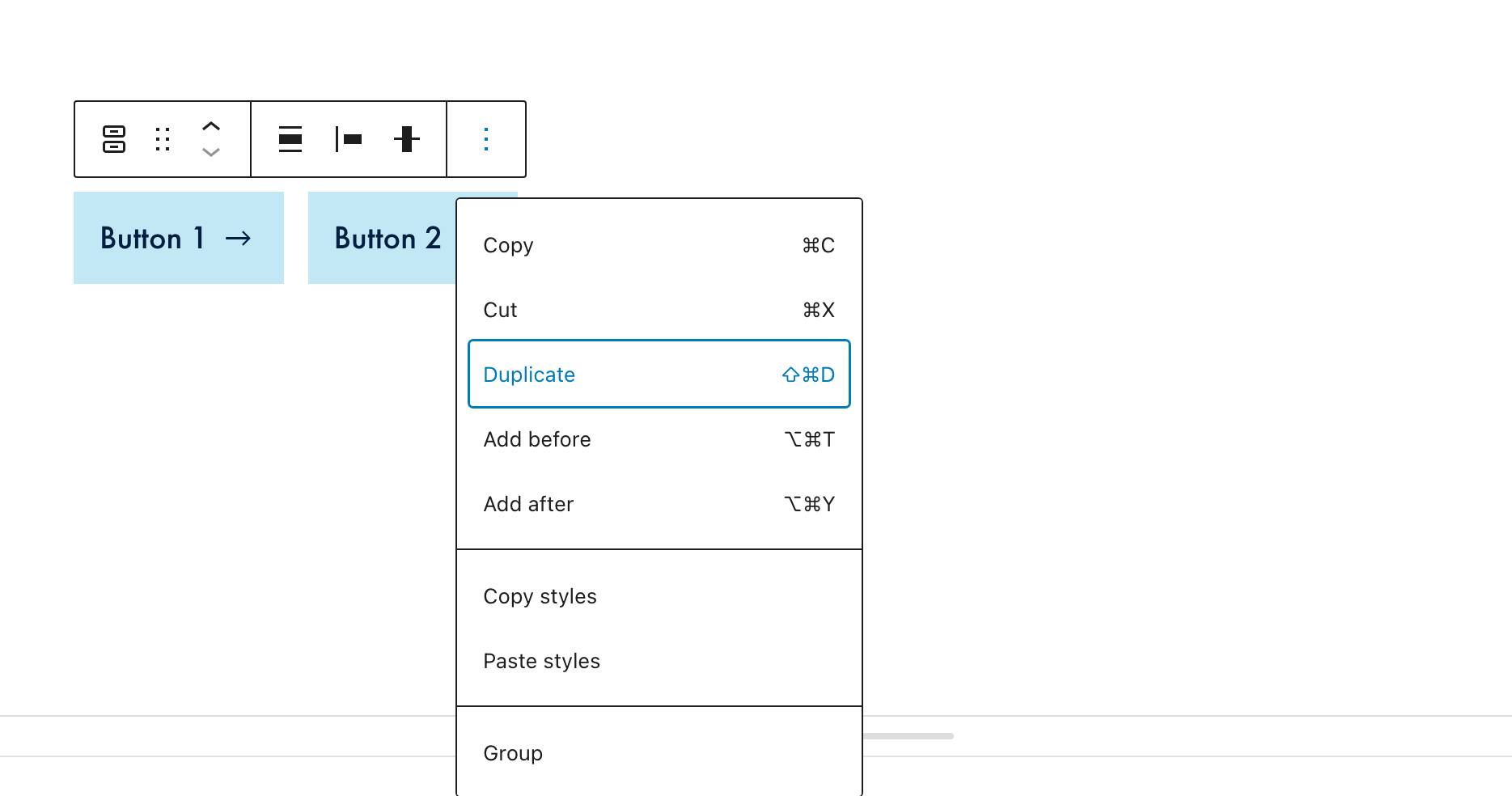Duplicate block in content editor