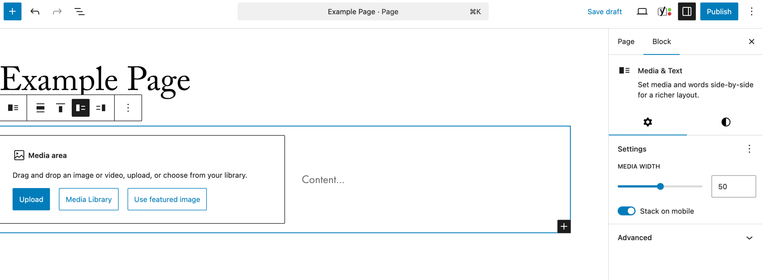 Options to edit block in center content editor and right-hand sidebar