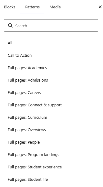 A view showing where the new full page templates are located