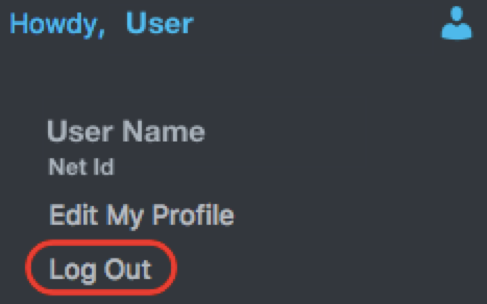Profile menu with "Log Out" circled in red