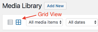 View of the Grid option in the Media Library.