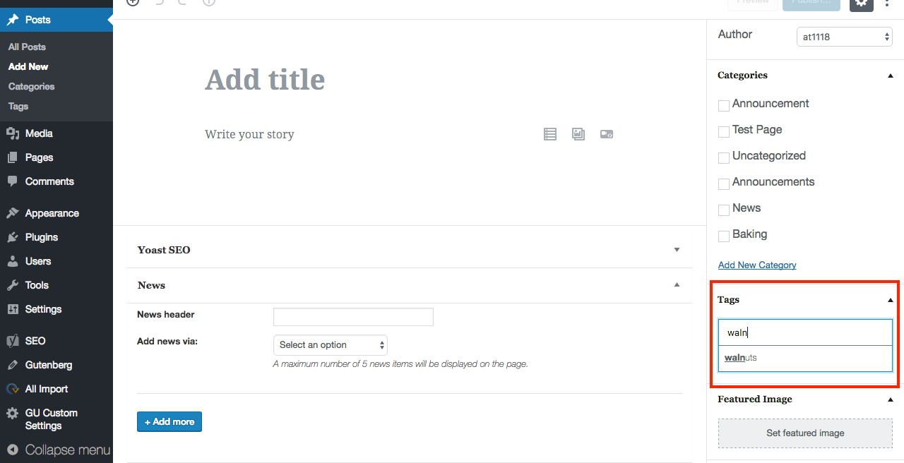 View of the drop down menu when designating a tag.