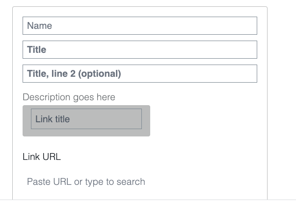 An editor view of an empty single profile card block.