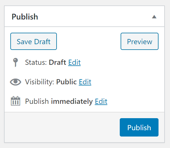 The publishing options displayed.
