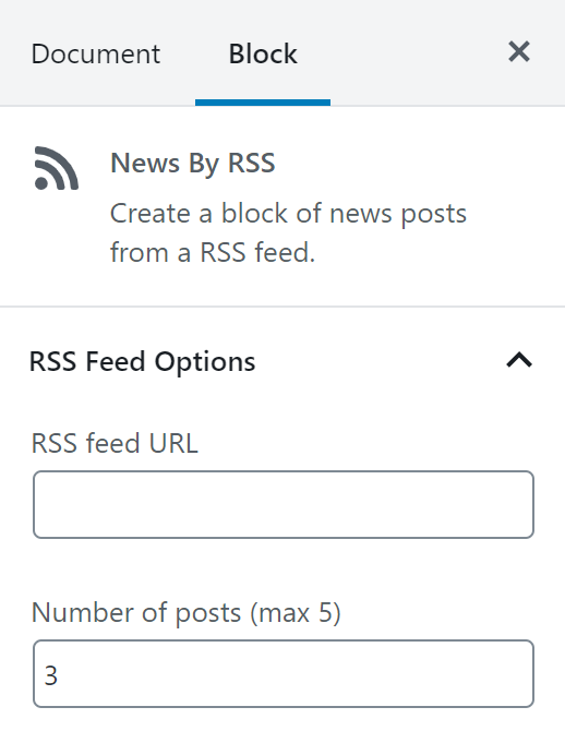 RSS Feed Options drop down displayed.