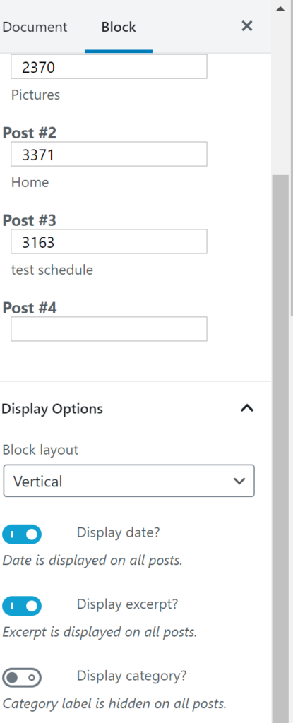 Selected News display settings with display options drop down menu shown.