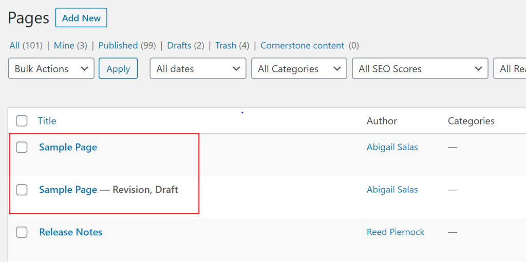 View of page title with "Revision, Draft" box in red.