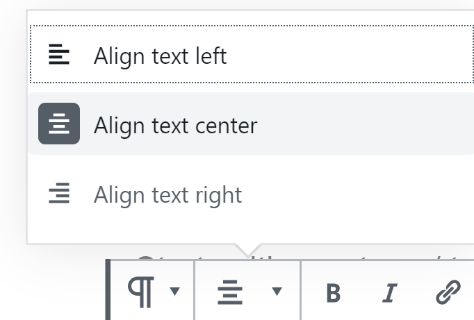 A user hovers their cursor over alignment options.