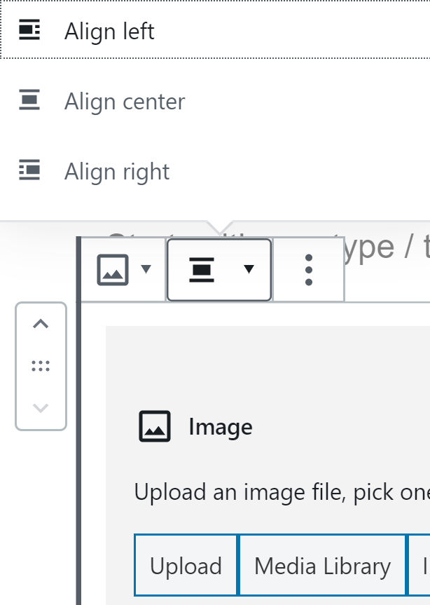 A user hovers their cursor over non-text block alignment options.