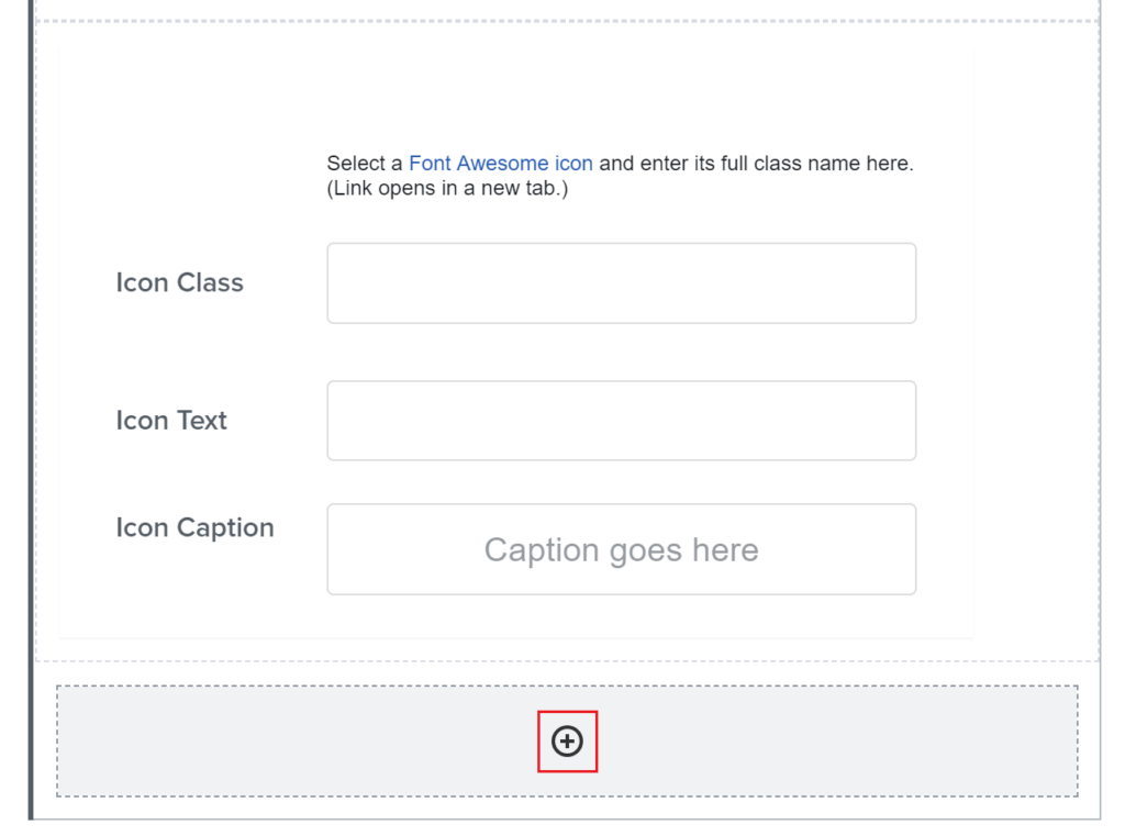 View of an Icon Card with the plus sign outlined in red, signifying where the user to where one can add an icon card to the deck.