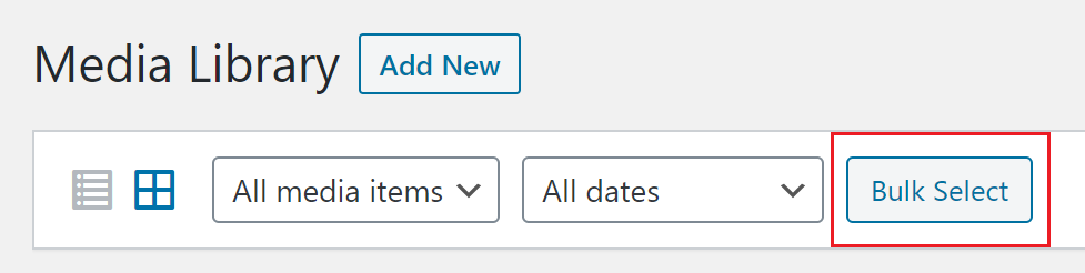 View of the Bulk select feature in the Grid view of the media library.