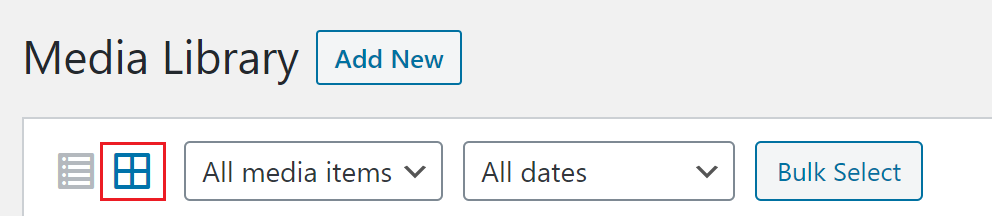 View of the Grid option in the Media Library.