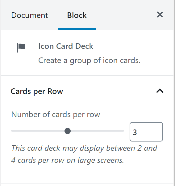 View of the block’s setting with the number Cards per Row on the block being customized.