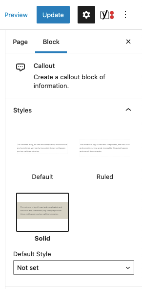 View of the callout block settings.