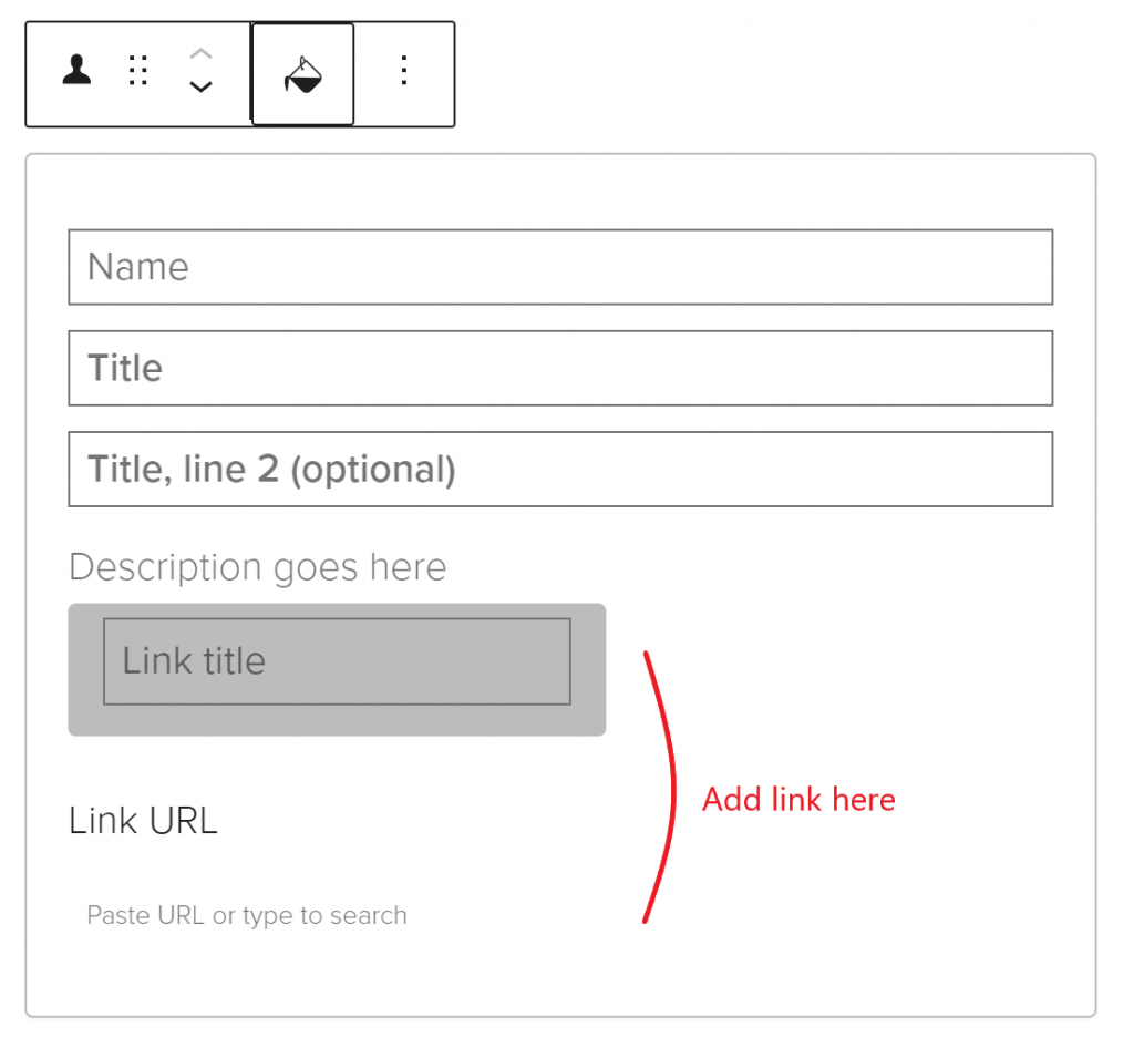View of adding a link to a profile card.