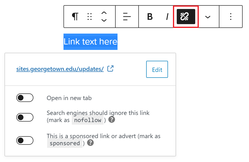 The unlink button is outlined in red.