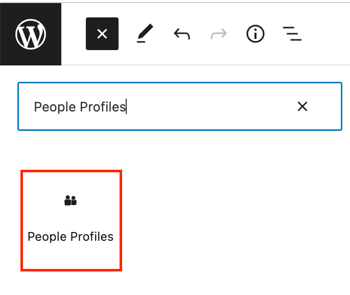 The People Profiles block icon in the WordPress block inserter.