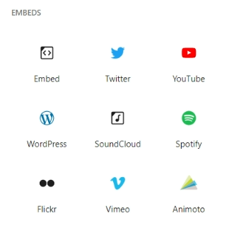 Display of menu of embeds.