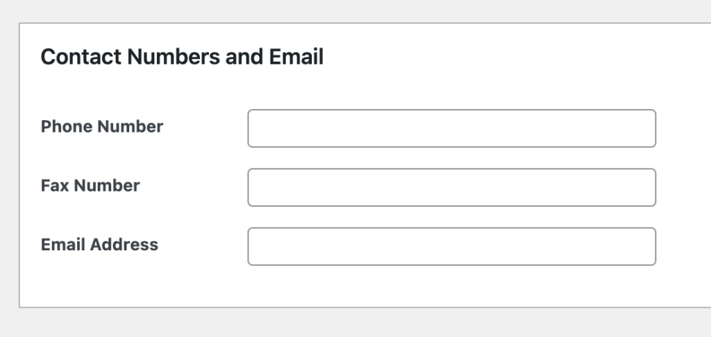 View of Contact fields on the Site Information page.